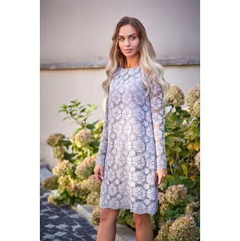 Dámské šaty Krajkové šaty s dlouhým rukávem MOE M406 Barva: Šedá, Velikost: L