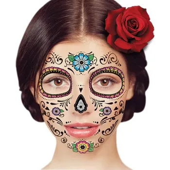 Odstranitelné tetování Třpytivá halloweenská maska s květinami - nalepovací tetování na obličej