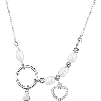 Náhrdelník Stříbrný náhrdelník s perlami a zirkony - srdce - AP534-8624