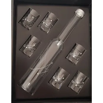 Sklenice Bohemia Crystal Set na lihoviny galaxie, 1 lahev + 6 panákovek Swarovski, Preciosa 200ml + 30ml