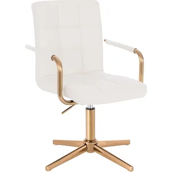 Otočné křeslo ekokůže Bergen bílé na zlatém kříži