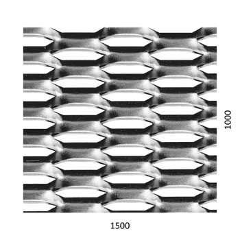 Plech KOVIAN, s.r.o. Tahokov Fe, kosočtvercové oko: 44x12mm, mostík: 5mm (1500x1000x1.5mm), orientace oka: rozměr oka 44mm je rovnoběžná s ro