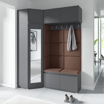 Předsíňová stěna Rohová předsíňová stěna Emi 38 - grafit Barva panelů: Hnědá - Trinity 07