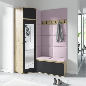 Předsíňová stěna Rohová předsíňová stěna Emi 37 - dub/černá Barva panelů: Pastelová růžová - Trinity 19