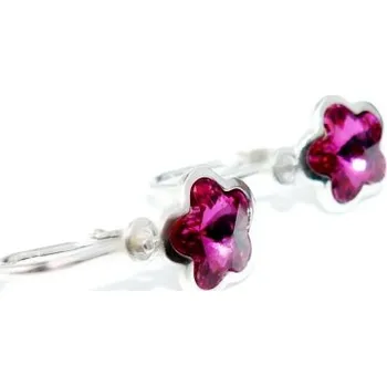 Náušnice Stříbrné dětské náušnice kytička Swarovski fuchsia - NK1297 (Stříbrné náušnice dětské kytičky)
