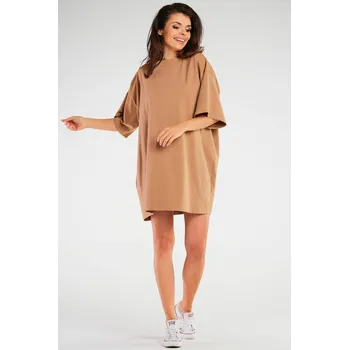 Dámské šaty Oversize letní šaty s krátkým rukávem M255 Barva: Béžová, Velikost: ONE SIZE