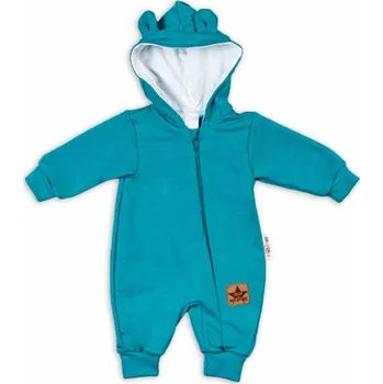 Dětská móda Baby Nellys Teplákový overal s kapucí Teddy - tyrkysový 80 (9-12m)