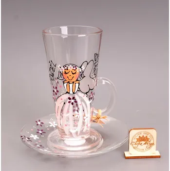 Sada hrnek latte s podšálkem - anděl štěstí