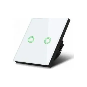 vypínač Maclean Maclean MCE711W dotykový vypínač světel, dvojitý, schodišťový, skleněný kříž, bílý s kulatým podsvícením. knoflík, 86x86mm