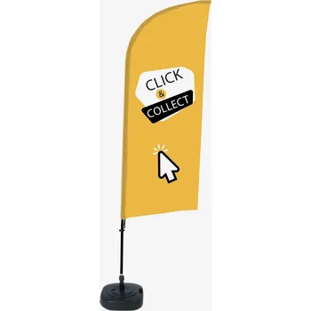 Kompletní sada reklamní vlajky Alu ve tvaru křídla s motivem Click & Collect žlutá angličtina ECO