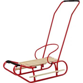 Sáně Mamido Kovové sáňky s tlačnou tyčí červené