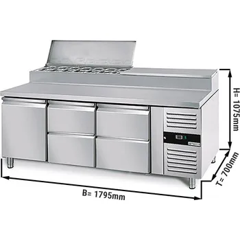 Pizza kámen G.Gastro Přípravný stůl PREMIUM - 1,8 x 0,7 m - s 1 dveřmi & 4 šuplíky 1/2