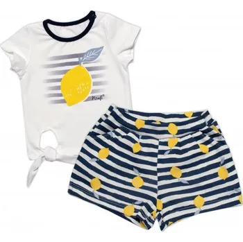 Kojenecká souprava Dívčí triko+kraťasy 2D sada, Citrónky, Mrofi, bílá/modrá, Velikost koj. oblečení 74 (6-9m)