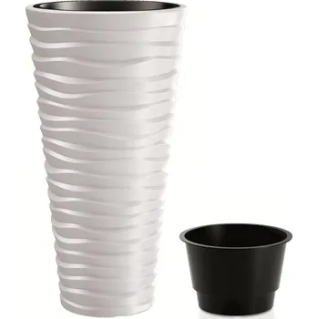 Květináč Prosperplast Květináč SAND SLIM s vkladem 34,9 cm - barva: bílá