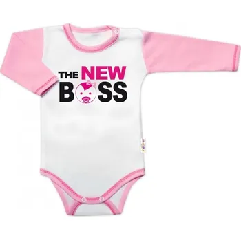 Kojenecký body Body dlouhý rukáv s vtipným textem Baby Nellys, The New Boss, holka, Velikost koj. oblečení 68 (3-6m)