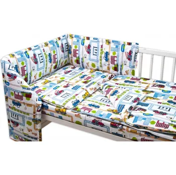 Baby Nellys 3-dílná sada Mantinel s povlečením - Stavební stroje, bílá, Velikost povlečení 135x100