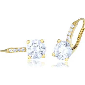 Náušnice GEMMAX Luxusní zlaté náušnice s velkými čirými zirkony – zlatý šperk ryzosti 585/1000 v Dárkovém balení s Certifikátem GLEYB-17441