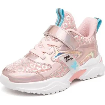 Dětská treková obuv Čína Dívčí lesklé tenisky na suchý zip, motiv My Love Barva: Růžová, Velikost: 34 (21,7 cm)