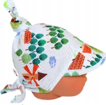 Módní doplněk Dětský bavlněný šátek s kšiltem na zavazování, městečko - sv. modrá, Velikost koj. oblečení 68-86 (6-18m)