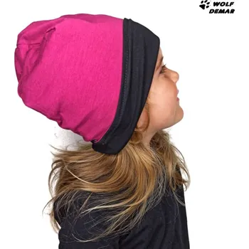 Čepice Dětská oboustranná čepice JOŽÁNEK, černá + sytě růžová