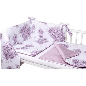 Příslušenství pro dětskou postel a kolébku BABY NELLYS 3-dílná sada Mantinel s povlečením, bavlna/velvet, Plameňák - švestkový, Velikost povlečení 120x90