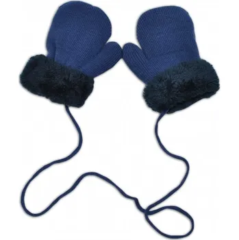 Módní doplněk Zimní kojenecké rukavičky s kožíškem - se šňůrkou YO - jeans/granátový kožíšek, Velikost koj. oblečení 110 (4-5r)