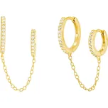 Atreya Atreya Dvojitá pozlacená náušnice ze stříbra s řetízkem a zirkony Astral Elegance Množství: 1 pár