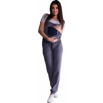 Be MaaMaa Těhotenské teplákové zahradníky - metalická ocel, Velikosti těh. moda XXL (44)