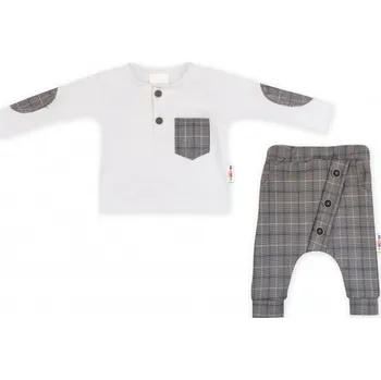 Kojenecká souprava Baby Nellys 2-dílná sada Robert, tričko s dl. rukávem, kalhoty Baggy - šedé kárko, vel. 92, Velikost koj. oblečení 92 (18-24m)