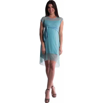 Těhotenské šaty Be MaaMaa Těhotenské šaty se šifonovým přehozem - máta, Velikosti těh. moda XS (32-34)