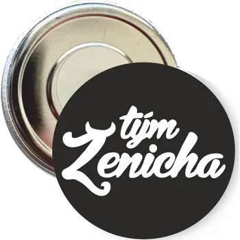 ON-DESIGN Placka s motivem Tým ženicha Barva: černá, Barva potisku: bílá, Typ buttonu: magnet