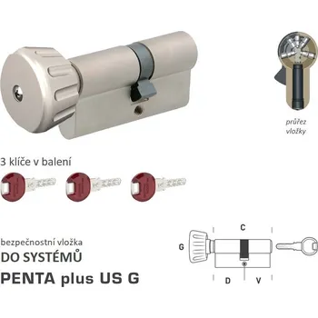 Stavebniny DK - PENTA plus US G - s knoflíkem D 25 + V 35 mm, knoflík na kratší straně NP - Nikl perla