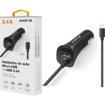 Nabíječka do auta microUSB s USB výstupem, 2.4A