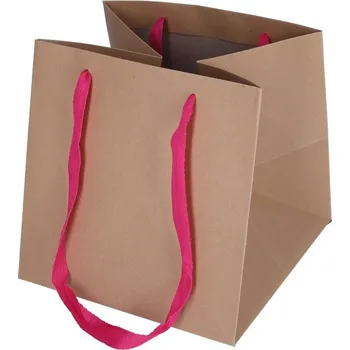Dárková taška Papírová taška 25x25x25cm přírodní, růžová ucha