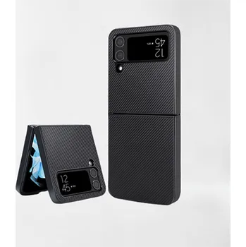 Pouzdro na mobilní telefon Ochranný plastový obal karbon pro Samsung Galaxy Z Flip4 5G F721B - černý