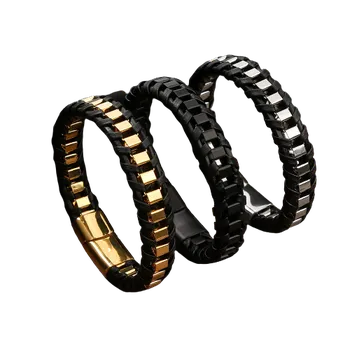 Náramek Ocelový náramek Streetwear kůže-ocel