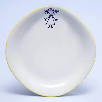Talíř Suisse Langenthal | Talíř dezertní - holčička, žlutá linka, 22 cm, Dětský dekor Kamarádi