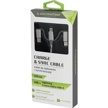 Držák do auta Kabel nabíjecí 120cm micro USB + Lightning + USB-C