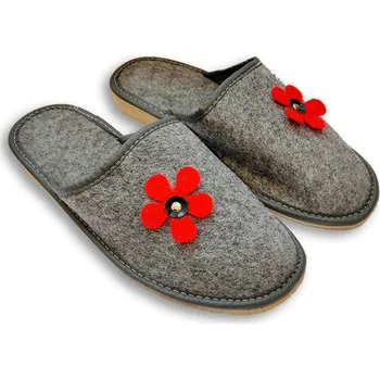 Pánské pantofle BabičkaOvečková.cz Dámské filcové pantofle Kytka z ovčí vlny uzavřené šedá, Velikost EU 38