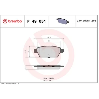 Brzdová destička Sada brzdových destiček, kotoučová brzda BREMBO P 49 051
