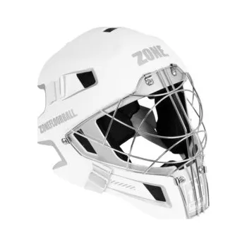 Florbalová maska Zone floorball UPGRADE CAT EYE CAGE Brankářská helma bílá / stříbrná, Senior - 52 cm a více, chromová