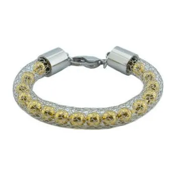 Náramek Doria Náramek z oceli stříbrný se zlatými kuličkami z oceli