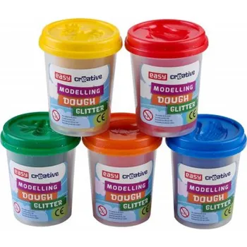 Modelovací hmota Easy Creative Sada glitrové modelíny, velké kelímky 5x141 g