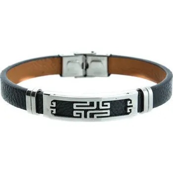 Náramek Doria Náramek černý z kůže a chirurgické oceli A105