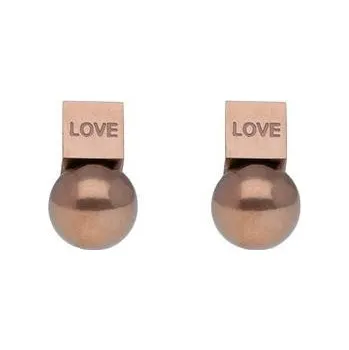 Náušnice Doria Náušnice LOVE s kuličkou z oceli rose gold
