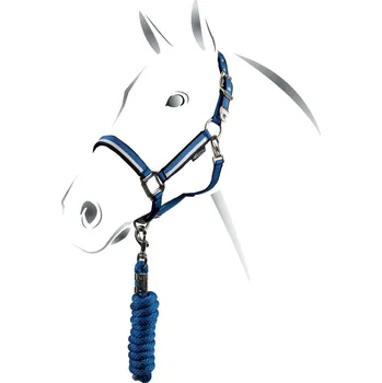 EQUESTRO Set ohlávky s vodítkem White Trim Equestro, royal/black COB