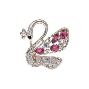 Brož Doria Brož LABUŤ rose gold s růžovými krystaly B003