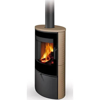 Krbová kamna ROMOTOP SONE G 01 keramika jogurtová 61660 - keramická krbová kamna s reliéfem a designovým sklem