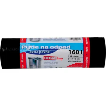 Pytle na odpadky Pytel na odpad EXTRA PEVNÝ černý 91x110cm 160l 50 mic 15ks