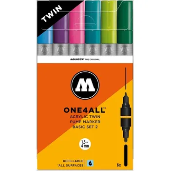 Akrylové fixy MOLOTOW One4All Twin, 6ks základní B